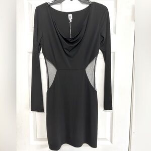 Iron black long sleeve mesh cutout dress, size small, NWT